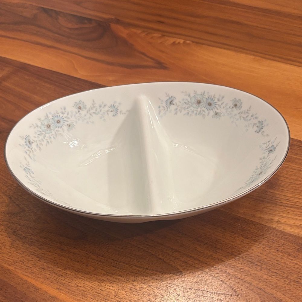 Noritake Inverness Two Compartment Blue Flowers Double Bowl 6716 Japan Dish